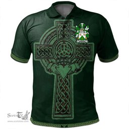 Irish Hawkins or Haughan Coat of Arms Irish Polo Shirt Irish Cross with Celtic Knot and Claddagh Ring Polo Shirt
