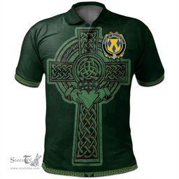 Irish House of MACCOSTELLO Coat of Arms Irish Polo Shirt Irish Cross with Celtic Knot and Claddagh Ring Polo Shirt