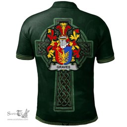Irish Graves or Greaves Coat of Arms Irish Polo Shirt Irish Cross with Celtic Knot and Claddagh Ring Polo Shirt