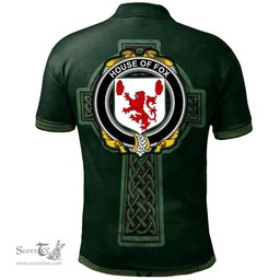 Irish House of FOX Coat of Arms Irish Polo Shirt Irish Cross with Celtic Knot and Claddagh Ring Polo Shirt