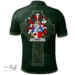 Irish Henry or O'Henry Coat of Arms Irish Polo Shirt Irish Cross with Celtic Knot and Claddagh Ring Polo Shirt