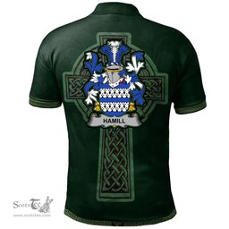 Irish Hamill Coat of Arms Irish Polo Shirt Irish Cross with Celtic Knot and Claddagh Ring Polo Shirt