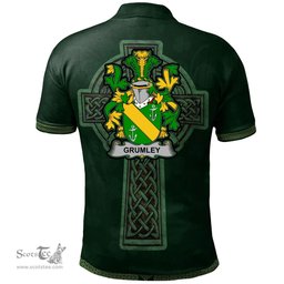Irish Grumley Coat of Arms Irish Polo Shirt Irish Cross with Celtic Knot and Claddagh Ring Polo Shirt