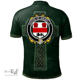 Irish House of KINSELLA Coat of Arms Irish Polo Shirt Irish Cross with Celtic Knot and Claddagh Ring Polo Shirt