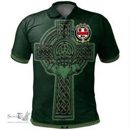 Irish House of KINSELLA Coat of Arms Irish Polo Shirt Irish Cross with Celtic Knot and Claddagh Ring Polo Shirt