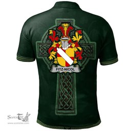 Irish Fitz-Nicol Coat of Arms Irish Polo Shirt Irish Cross with Celtic Knot and Claddagh Ring Polo Shirt