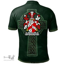 Irish Fitz-Stephens Coat of Arms Irish Polo Shirt Irish Cross with Celtic Knot and Claddagh Ring Polo Shirt