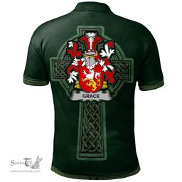 Irish Grace Coat of Arms Irish Polo Shirt Irish Cross with Celtic Knot and Claddagh Ring Polo Shirt