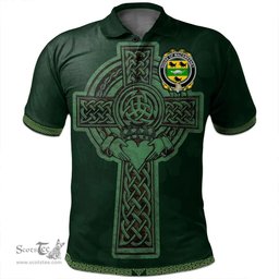 Irish House of MACSWEENEY Coat of Arms Irish Polo Shirt Irish Cross with Celtic Knot and Claddagh Ring Polo Shirt