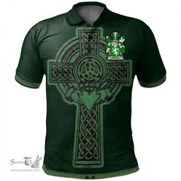 Irish Heaton Coat of Arms Irish Polo Shirt Irish Cross with Celtic Knot and Claddagh Ring Polo Shirt
