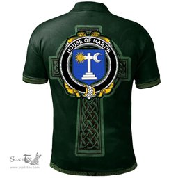Irish House of MARTIN Coat of Arms Irish Polo Shirt Irish Cross with Celtic Knot and Claddagh Ring Polo Shirt