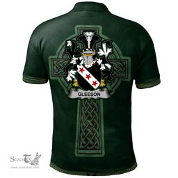 Irish Gleeson or O'Glissane Coat of Arms Irish Polo Shirt Irish Cross with Celtic Knot and Claddagh Ring Polo Shirt
