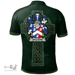 Irish Halligan or O'Halligan Coat of Arms Irish Polo Shirt Irish Cross with Celtic Knot and Claddagh Ring Polo Shirt