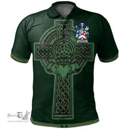 Irish Halligan or O'Halligan Coat of Arms Irish Polo Shirt Irish Cross with Celtic Knot and Claddagh Ring Polo Shirt