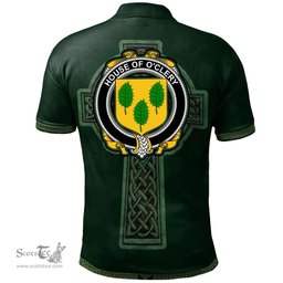 Irish House of O'CLERY Coat of Arms Irish Polo Shirt Irish Cross with Celtic Knot and Claddagh Ring Polo Shirt