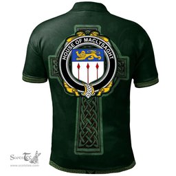 Irish House of MACLYSAGHT Coat of Arms Irish Polo Shirt Irish Cross with Celtic Knot and Claddagh Ring Polo Shirt