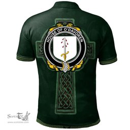Irish House of O'DAVOREN Coat of Arms Irish Polo Shirt Irish Cross with Celtic Knot and Claddagh Ring Polo Shirt