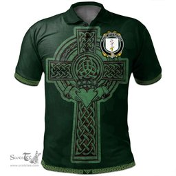 Irish House of O'DAVOREN Coat of Arms Irish Polo Shirt Irish Cross with Celtic Knot and Claddagh Ring Polo Shirt