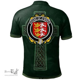 Irish House of O'BRIEN Coat of Arms Irish Polo Shirt Irish Cross with Celtic Knot and Claddagh Ring Polo Shirt