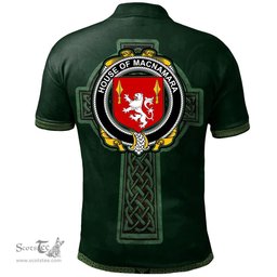 Irish House of MACNAMARA Coat of Arms Irish Polo Shirt Irish Cross with Celtic Knot and Claddagh Ring Polo Shirt