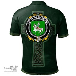 Irish House of MACGUIRE Coat of Arms Irish Polo Shirt Irish Cross with Celtic Knot and Claddagh Ring Polo Shirt