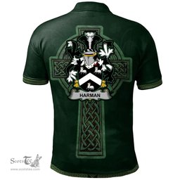 Irish Harman Coat of Arms Irish Polo Shirt Irish Cross with Celtic Knot and Claddagh Ring Polo Shirt