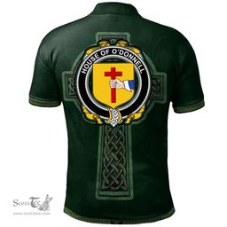 Irish House of O'DONNELL Coat of Arms Irish Polo Shirt Irish Cross with Celtic Knot and Claddagh Ring Polo Shirt