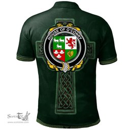 Irish House of O'CONRY Coat of Arms Irish Polo Shirt Irish Cross with Celtic Knot and Claddagh Ring Polo Shirt