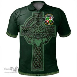 Irish House of O'CONRY Coat of Arms Irish Polo Shirt Irish Cross with Celtic Knot and Claddagh Ring Polo Shirt