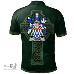 Irish Fleming Coat of Arms Irish Polo Shirt Irish Cross with Celtic Knot and Claddagh Ring Polo Shirt
