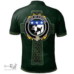 Irish House of O'DORAN Coat of Arms Irish Polo Shirt Irish Cross with Celtic Knot and Claddagh Ring Polo Shirt