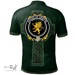 Irish House of GRIFFIN Coat of Arms Irish Polo Shirt Irish Cross with Celtic Knot and Claddagh Ring Polo Shirt