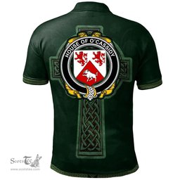 Irish House of O'CASSIDY Coat of Arms Irish Polo Shirt Irish Cross with Celtic Knot and Claddagh Ring Polo Shirt