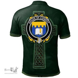 Irish House of CONROY (O'MULCONRY) Coat of Arms Irish Polo Shirt Irish Cross with Celtic Knot and Claddagh Ring Polo Shirt