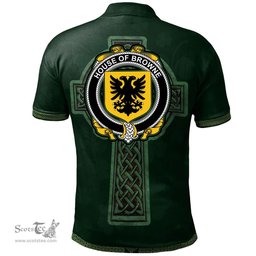 Irish House of BROWNE Coat of Arms Irish Polo Shirt Irish Cross with Celtic Knot and Claddagh Ring Polo Shirt
