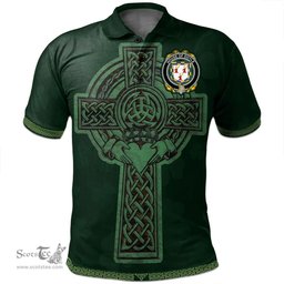 Irish House of DOYLE Coat of Arms Irish Polo Shirt Irish Cross with Celtic Knot and Claddagh Ring Polo Shirt