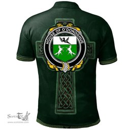 Irish House of O'DONOGHUE Coat of Arms Irish Polo Shirt Irish Cross with Celtic Knot and Claddagh Ring Polo Shirt