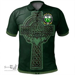 Irish House of O'DONOGHUE Coat of Arms Irish Polo Shirt Irish Cross with Celtic Knot and Claddagh Ring Polo Shirt