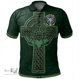 Irish House of DALTON Coat of Arms Irish Polo Shirt Irish Cross with Celtic Knot and Claddagh Ring Polo Shirt