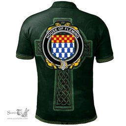 Irish House of FLEMING Coat of Arms Irish Polo Shirt Irish Cross with Celtic Knot and Claddagh Ring Polo Shirt