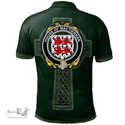Irish House of MACTIERNAN Coat of Arms Irish Polo Shirt Irish Cross with Celtic Knot and Claddagh Ring Polo Shirt