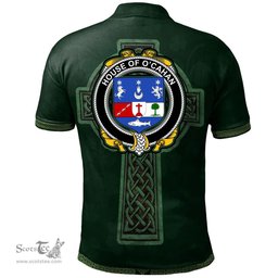 Irish House of O'CAHAN (KEANE) Coat of Arms Irish Polo Shirt Irish Cross with Celtic Knot and Claddagh Ring Polo Shirt