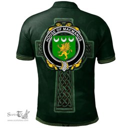 Irish House of MACMANUS Coat of Arms Irish Polo Shirt Irish Cross with Celtic Knot and Claddagh Ring Polo Shirt