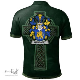 Irish Hanratty or O'Hanraghty Coat of Arms Irish Polo Shirt Irish Cross with Celtic Knot and Claddagh Ring Polo Shirt