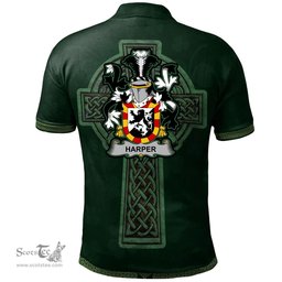 Irish Harper Coat of Arms Irish Polo Shirt Irish Cross with Celtic Knot and Claddagh Ring Polo Shirt