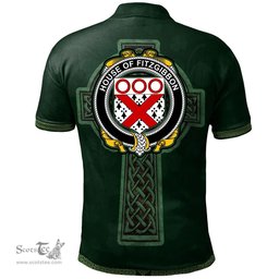 Irish House of FITZGIBBON Coat of Arms Irish Polo Shirt Irish Cross with Celtic Knot and Claddagh Ring Polo Shirt