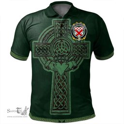 Irish House of FITZGIBBON Coat of Arms Irish Polo Shirt Irish Cross with Celtic Knot and Claddagh Ring Polo Shirt