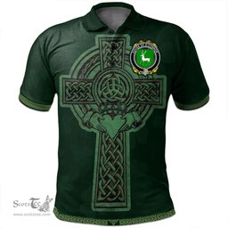 Irish House of O'CONNOR (Corcomroe) Coat of Arms Irish Polo Shirt Irish Cross with Celtic Knot and Claddagh Ring Polo Shirt