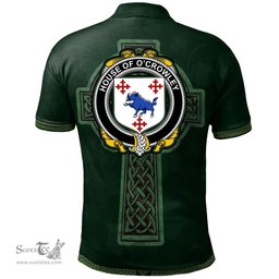 Irish House of Crowley Coat of Arms Irish Polo Shirt Irish Cross with Celtic Knot and Claddagh Ring Polo Shirt