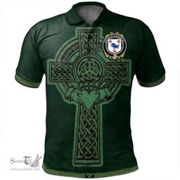 Irish House of Crowley Coat of Arms Irish Polo Shirt Irish Cross with Celtic Knot and Claddagh Ring Polo Shirt